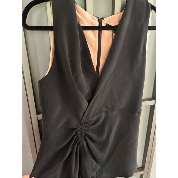 NWT Derek Lam black and blush pink silk top top with side rushing Size 8 - Picture 3 of 5